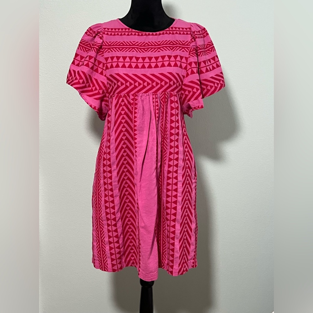 UNCLE FRANK Pink and Red Short Sleeve Midi Dress - XS